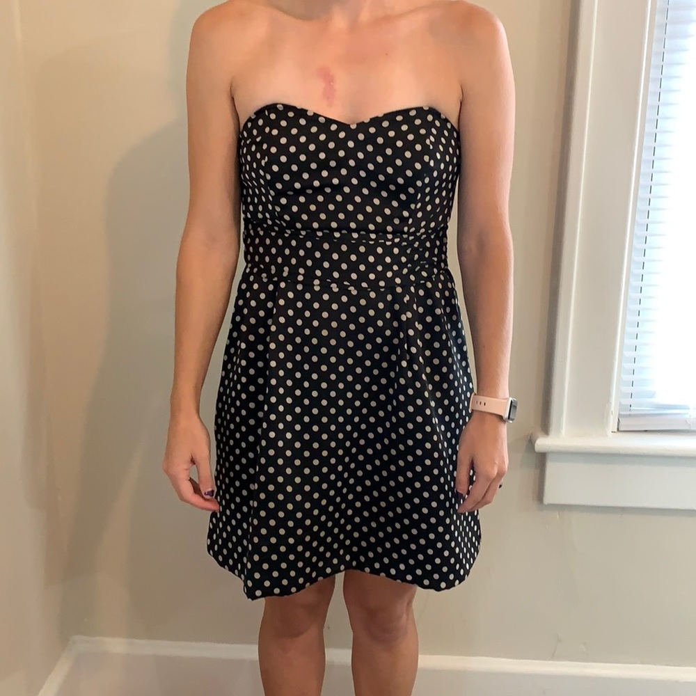 Strapless polka dot dress